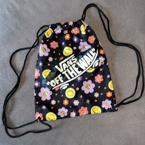 VANS Benched Bag Drawstring Backpack Unisex Shoulder Bag Black Floral Smiley